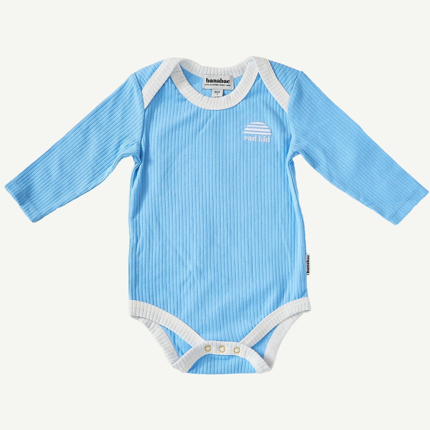 Sky Blue Ribbed Organic Cotton Long Sleeve Onesie