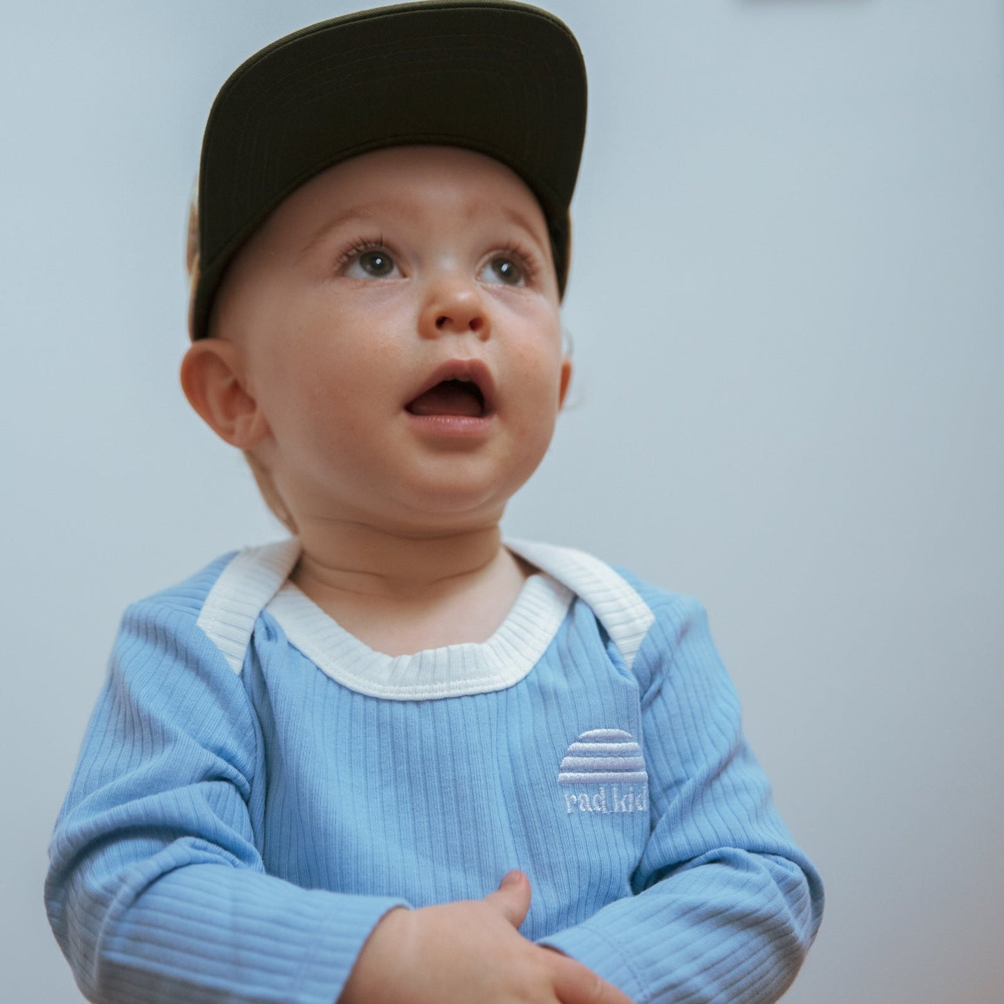 Sky Blue Ribbed Organic Cotton Long Sleeve Onesie