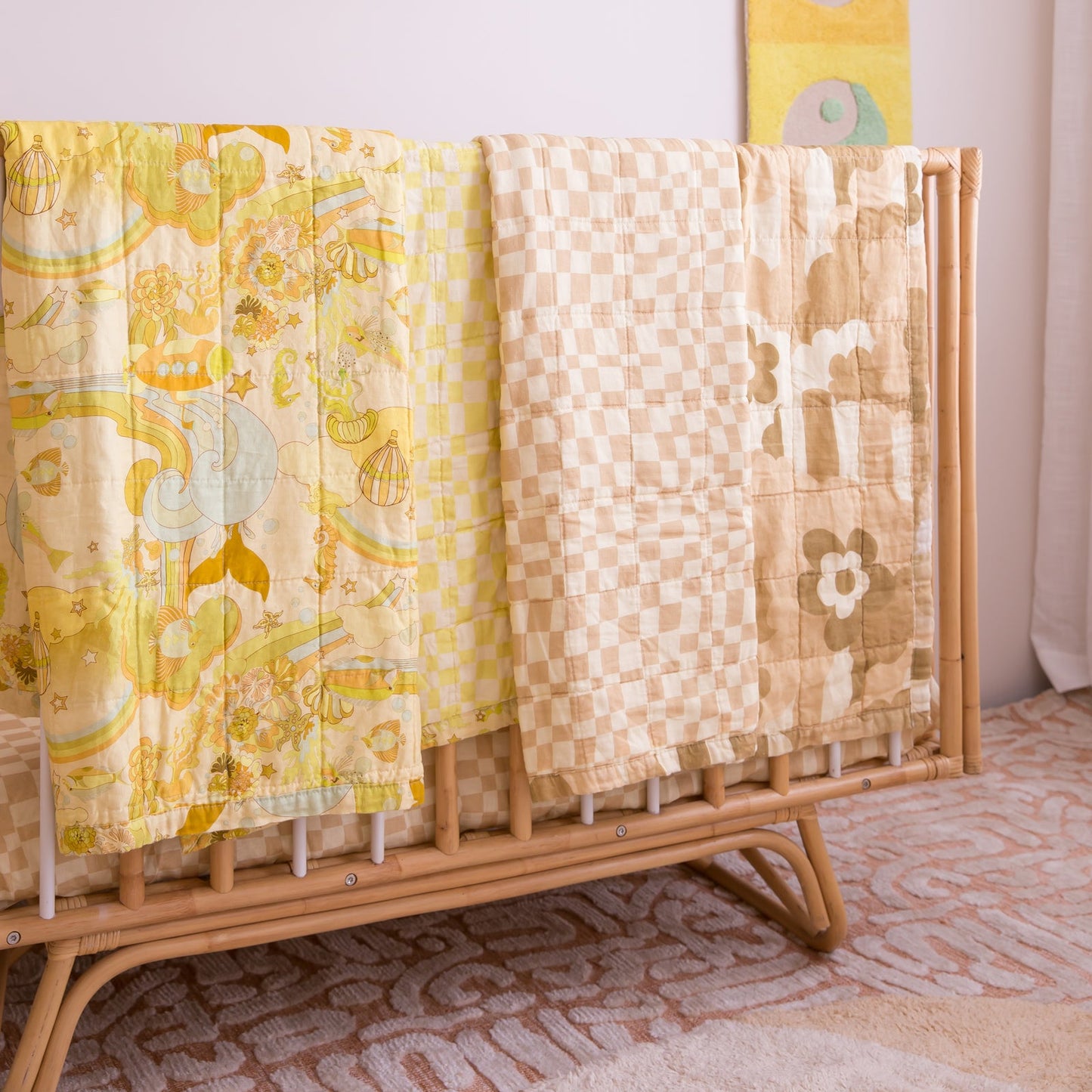 Playmat / Cot quilt : Checkers & Petal Puff