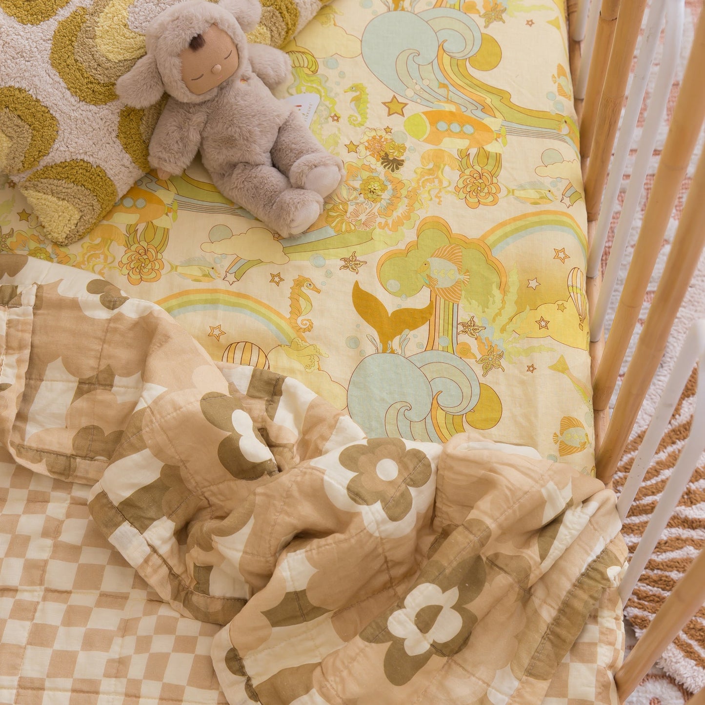 Playmat / Cot quilt : Checkers & Petal Puff