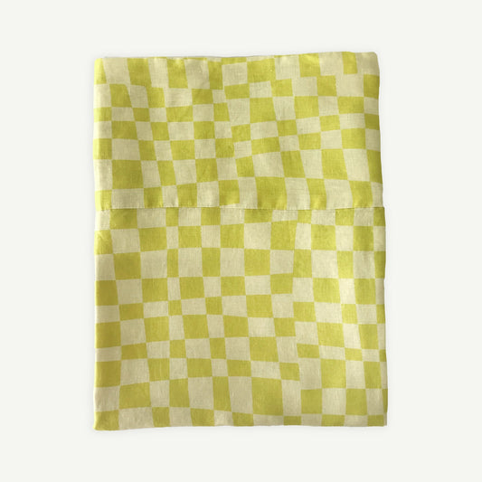 Lime Check Flax Linen Flat Sheet