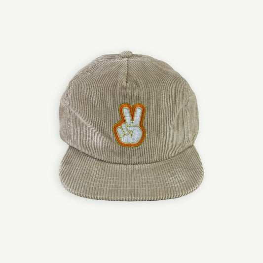 Peace On Earth Pinch Front Cord Kids Cap - Ecru