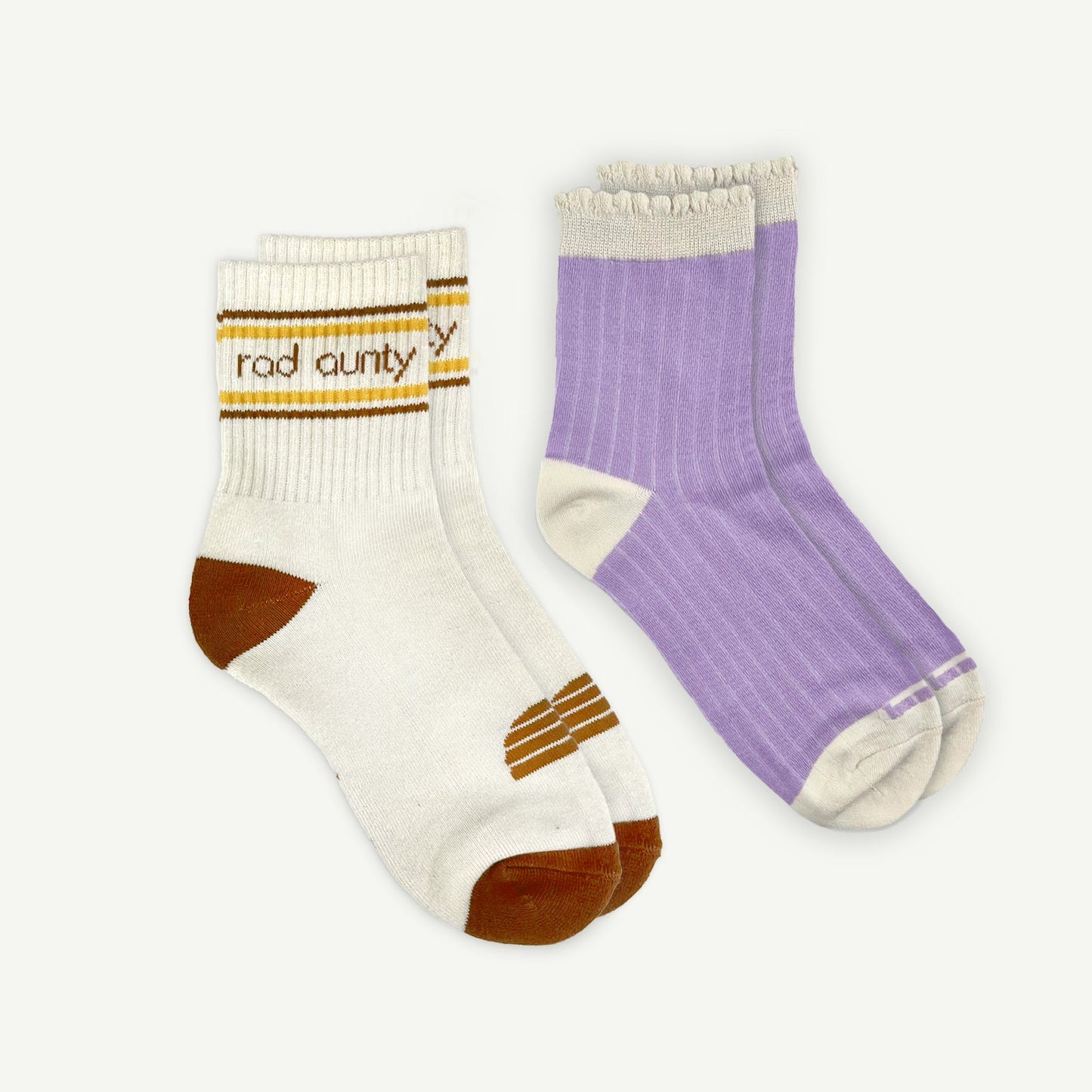 Rad Aunty and Lilac Rib Organic Cotton Sock Pack