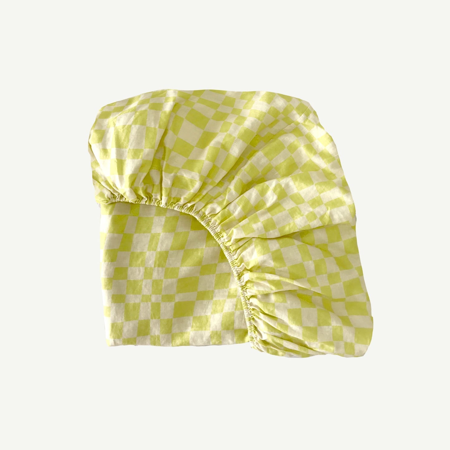 Lime Check Flax Linen Fitted Sheet