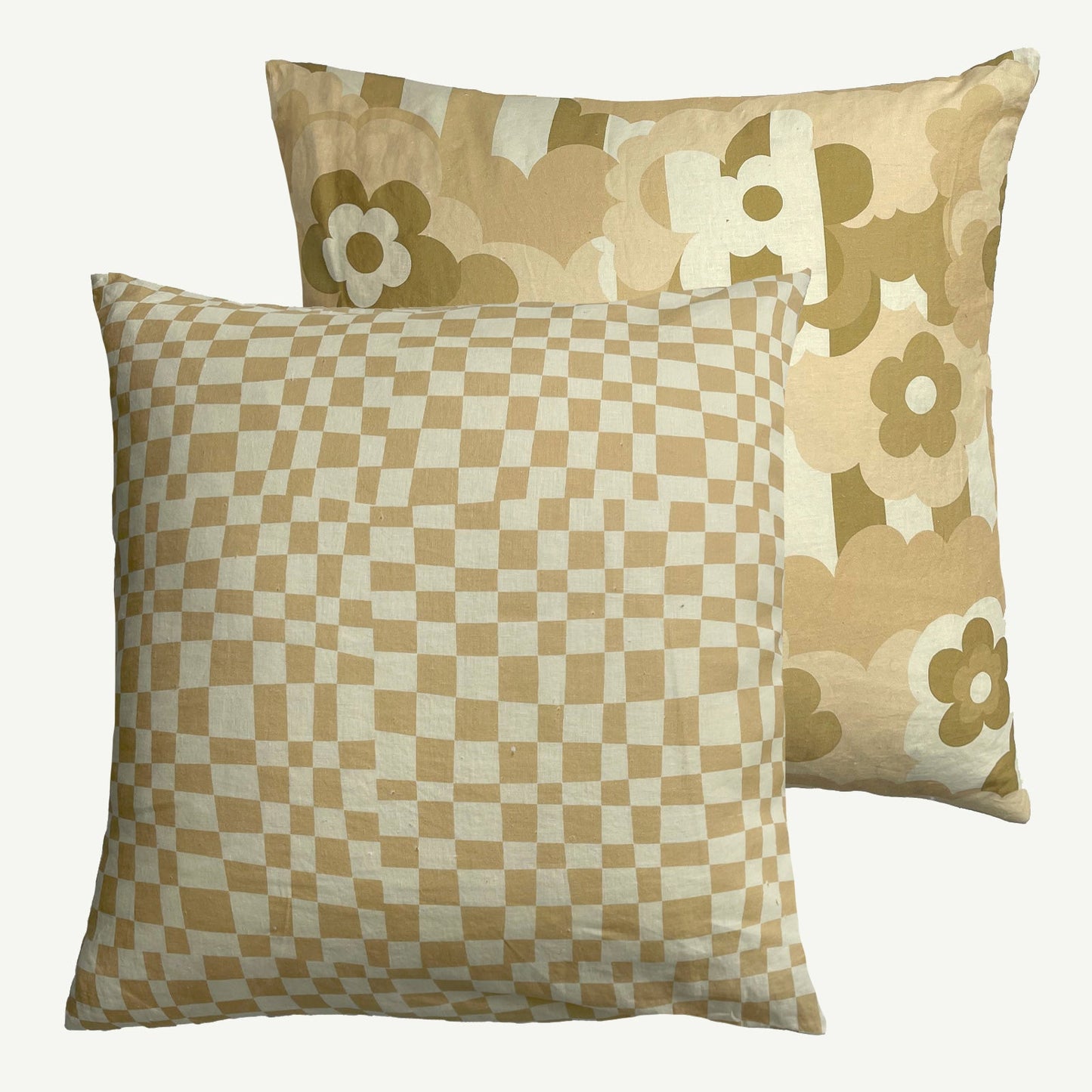 Petal Puff /  Beige Checkers Reversible Euro Pillowcase